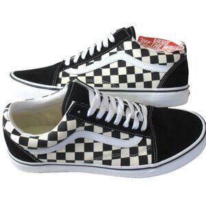 Vans Men's Old Skool Primary Check Black White Canvas Suede Shoes Sizes NIB